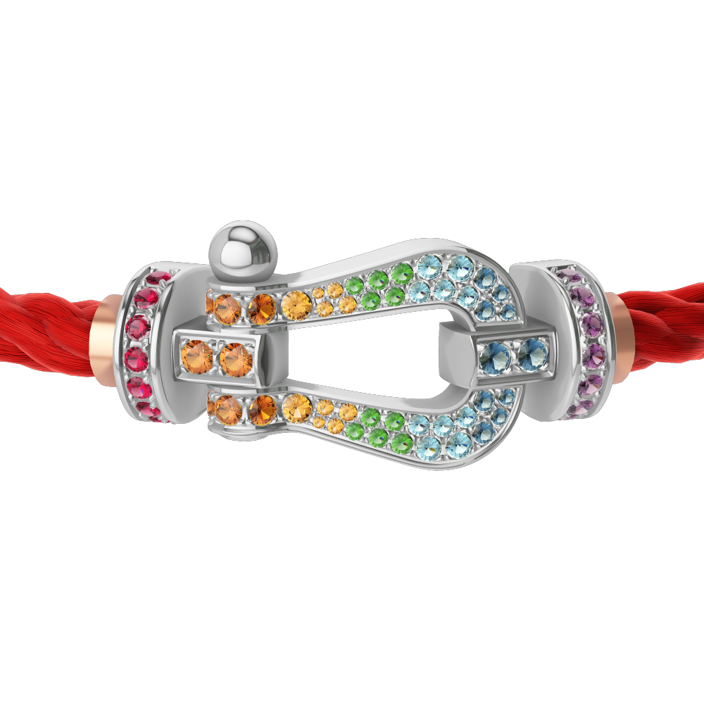 FRED FORCE 10 BRACELET Stainless steel and gold plating WHITE GOLD AND COLORED STONES LARGE MODEL