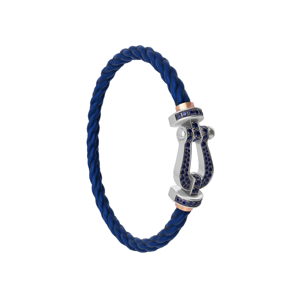 FRED FORCE 10 BRACELET Stainless steel and gold plating WHITE GOLD AND BLUE SAPPHIRES LARGE MODEL