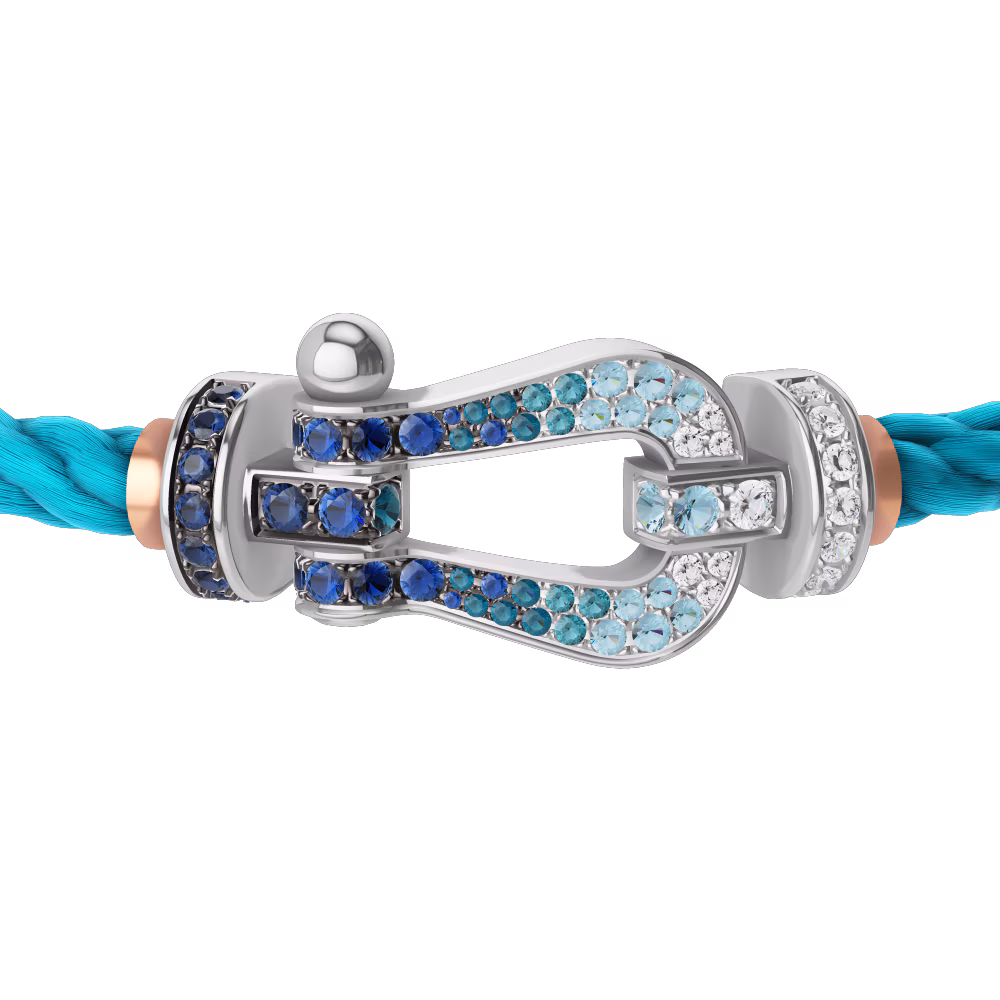 FRED FORCE 10 BRACELET LARGE MODEL Stainless steel and gold plating WHITE GOLD DIAMOND PAVED AND COLORED STONES