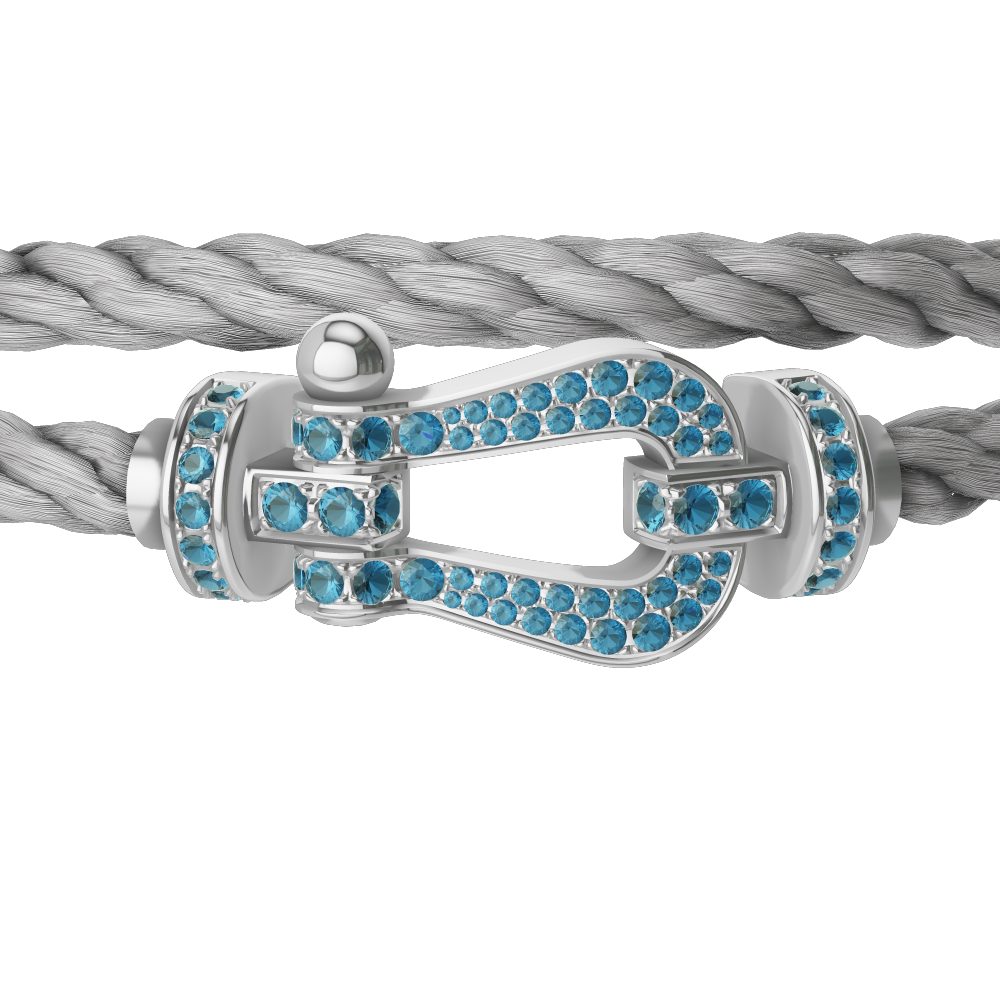 FRED FORCE 10 BRACELET LARGE MODEL Stainless steel and gold plating WHITE GOLD BLUE TOPAZ PAVED