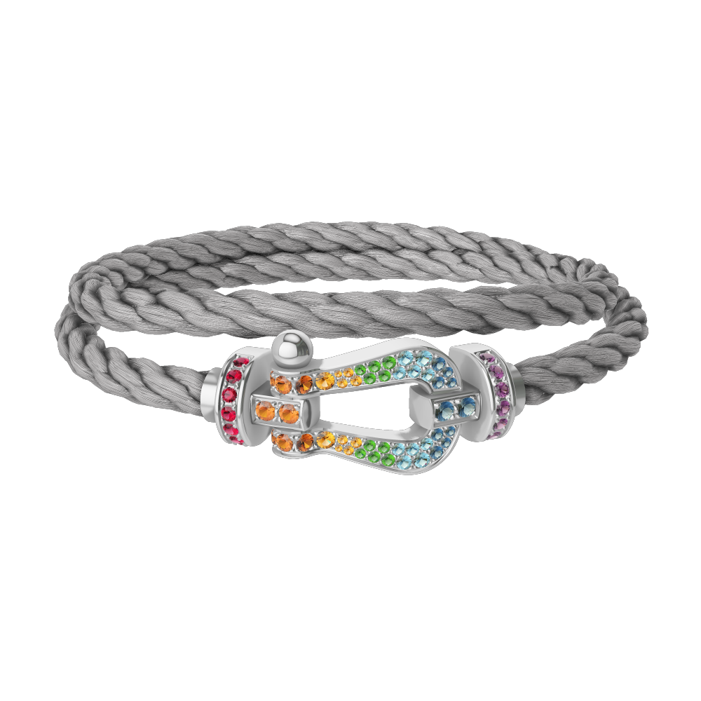 FRED FORCE 10 BRACELET Stainless steel and gold plating WHITE GOLD AND COLORED STONES LARGE MODEL
