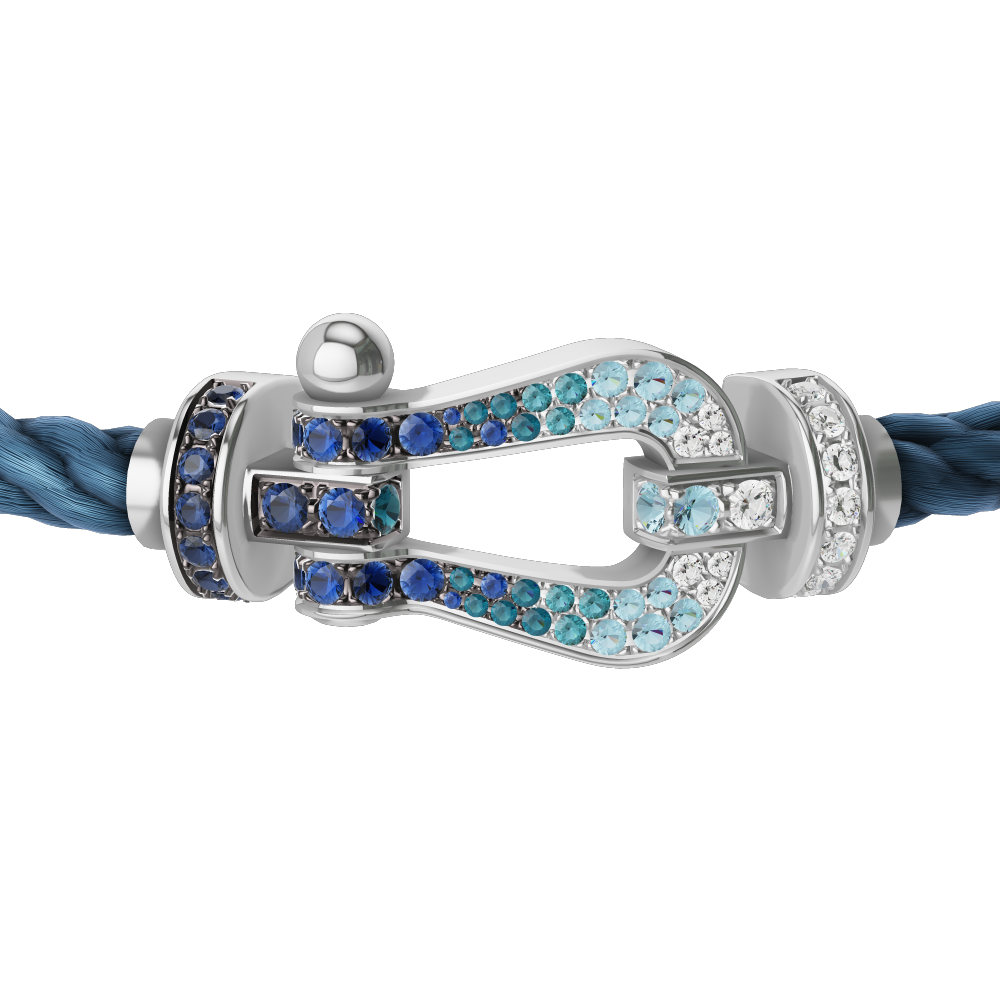 FRED FORCE 10 BRACELET LARGE MODEL Stainless steel and gold plating WHITE GOLD DIAMOND PAVED AND COLORED STONES