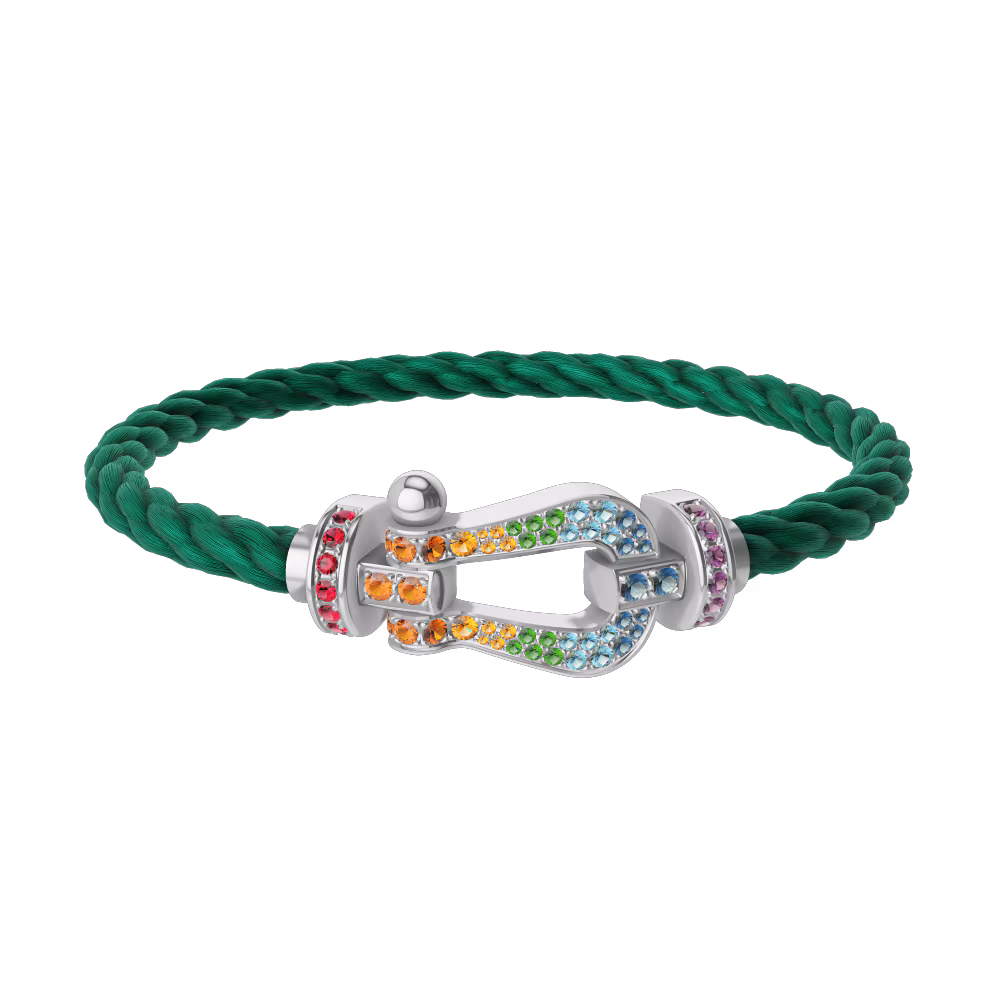 FRED FORCE 10 BRACELET Stainless steel and gold plating WHITE GOLD AND COLORED STONES LARGE MODEL