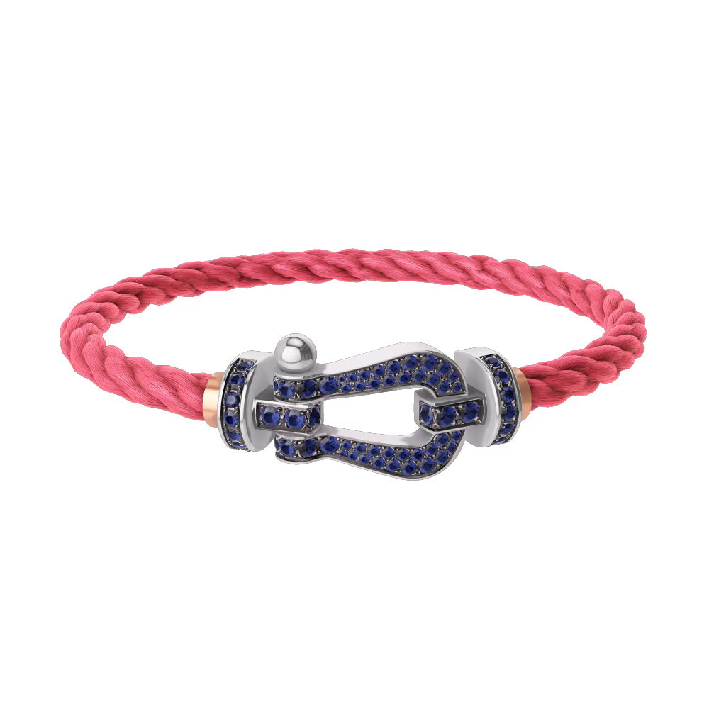 FRED FORCE 10 BRACELET Stainless steel and gold plating WHITE GOLD AND BLUE SAPPHIRES LARGE MODEL