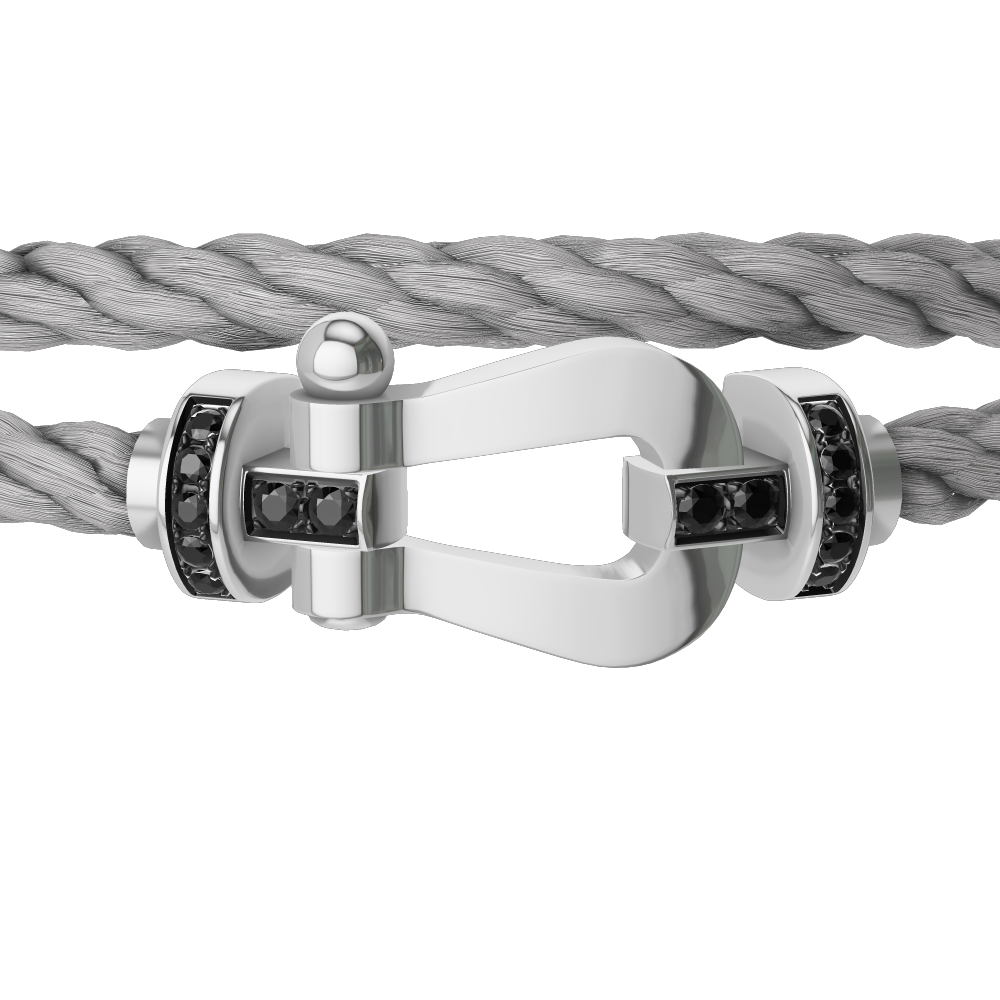 FRED FORCE 10 BRACELET Stainless steel and gold plating WHITE GOLD AND BLACK DIAMONDS LARGE MODEL