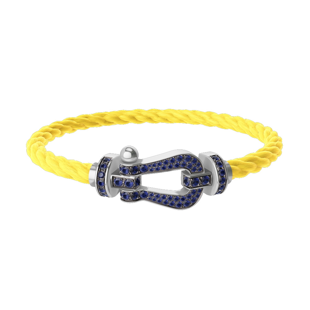 FRED FORCE 10 BRACELET Stainless steel and gold plating WHITE GOLD AND BLUE SAPPHIRES LARGE MODEL