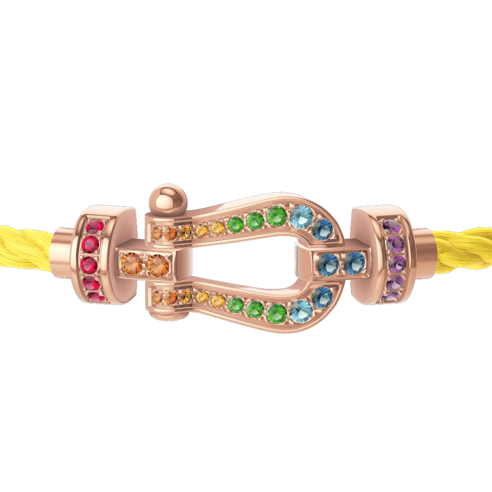 FRED FORCE 10 BRACELET Stainless steel and gold plating PINK GOLD AND COLORED STONES MEDIUM MODEL