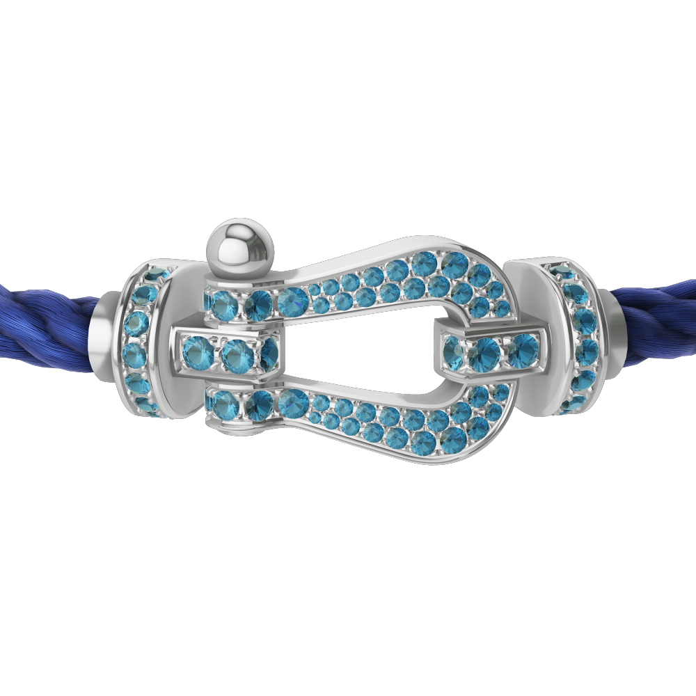 FRED FORCE 10 BRACELET LARGE MODEL Stainless steel and gold plating WHITE GOLD BLUE TOPAZ PAVED