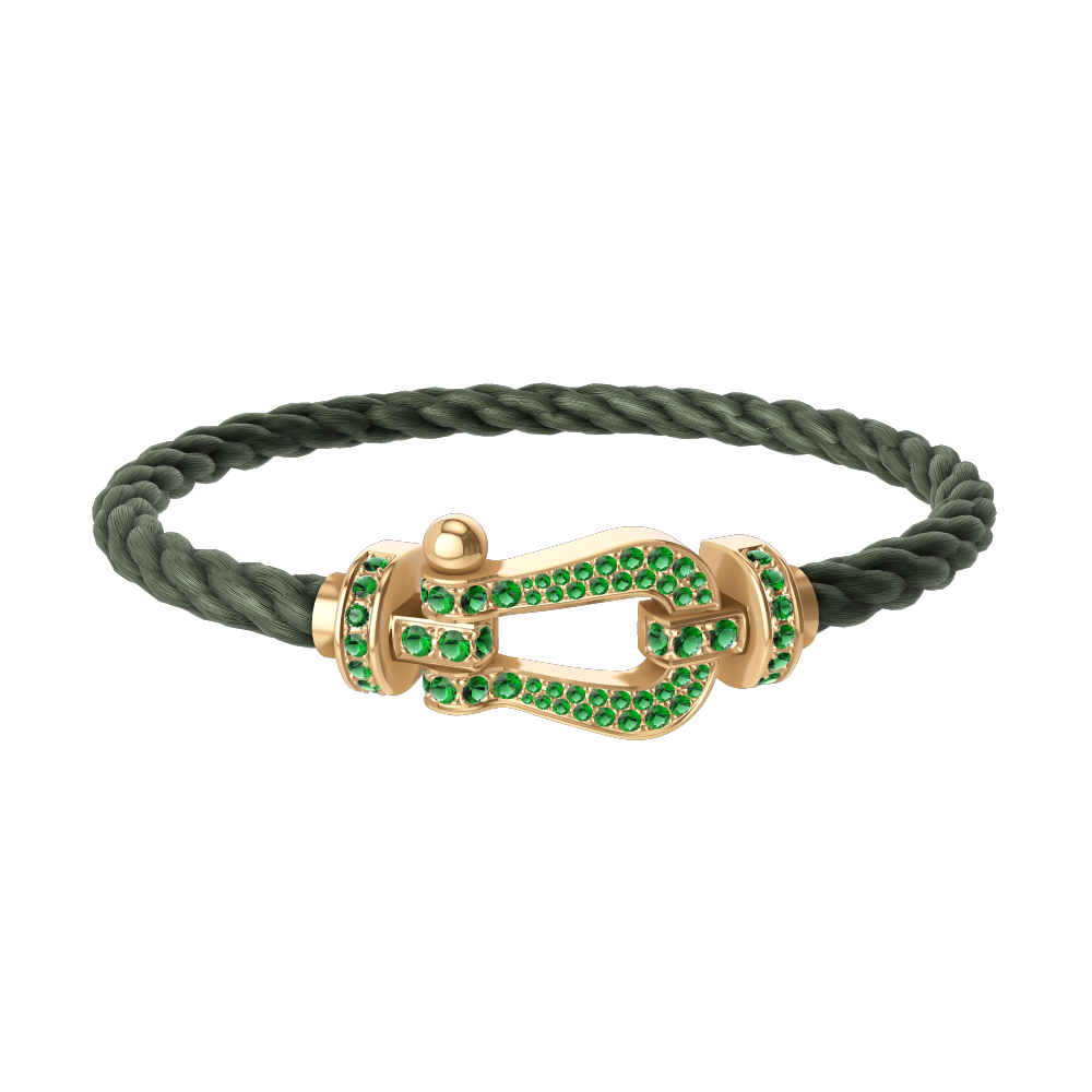 FRED FORCE 10 BRACELET Stainless steel and gold plating YELLOW GOLD AND EMERALDS LARGE MODEL