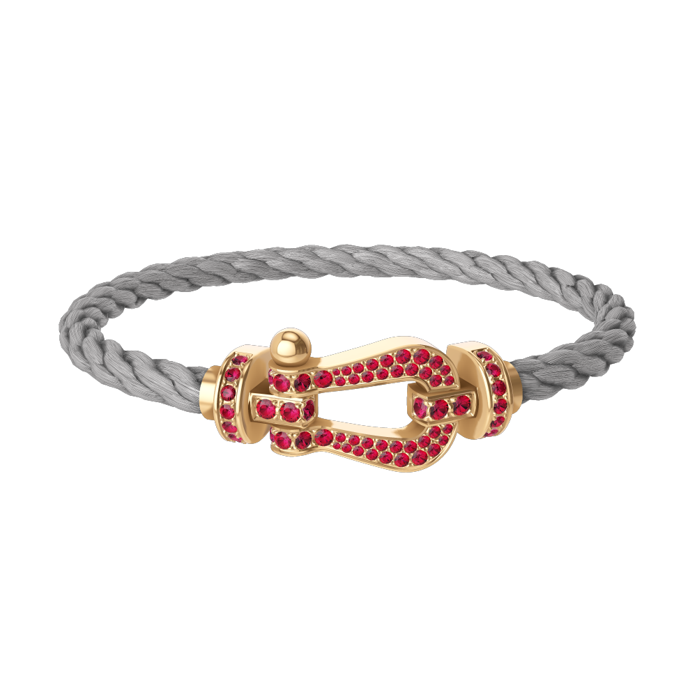 FRED FORCE 10 BRACELET Stainless steel and gold plating YELLOW GOLD AND RUBIS LARGE MODEL
