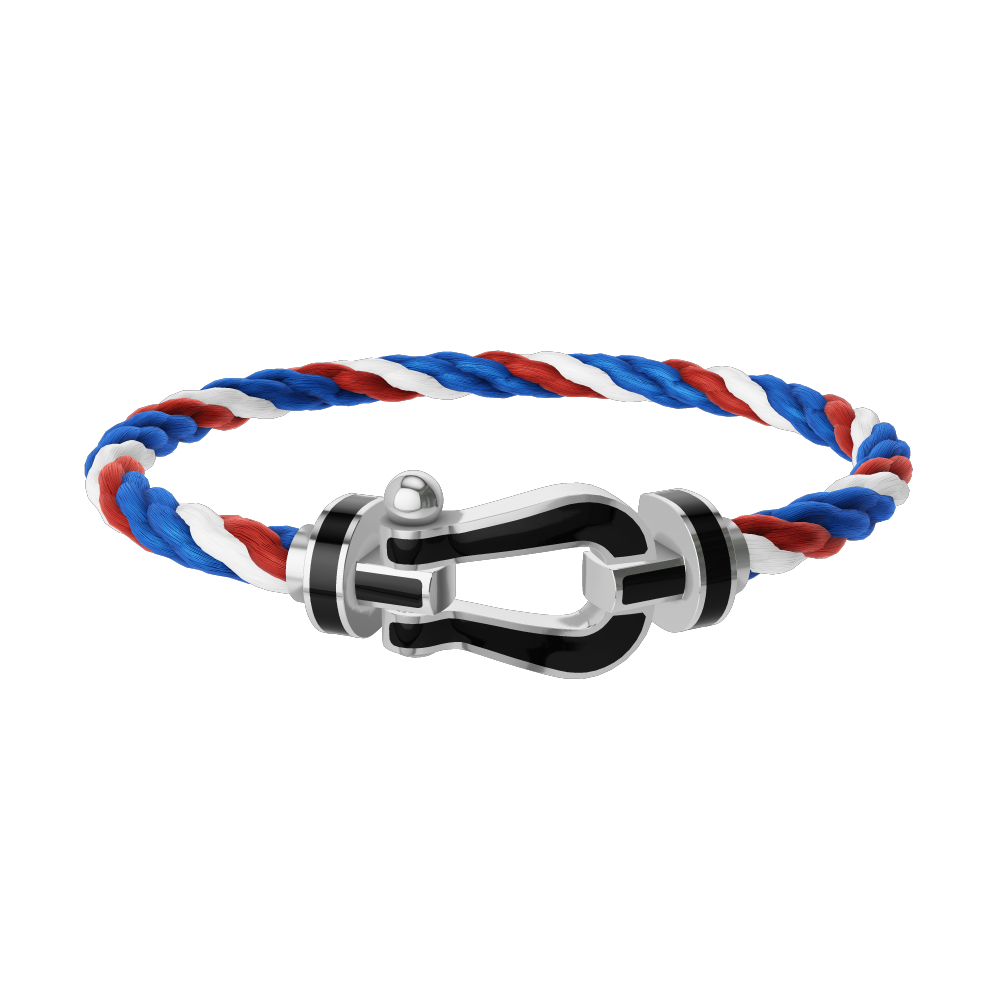 FRED FORCE 10 BRACELET Stainless steel and gold plating WHITE GOLD AND BLACK LAQUER LARGE MODEL