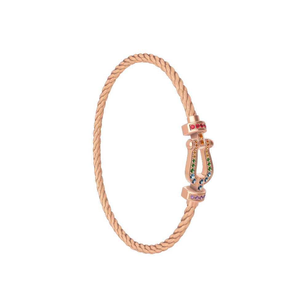 FRED FORCE 10 BRACELET Stainless steel and gold plating PINK GOLD AND COLORED STONES MEDIUM MODEL