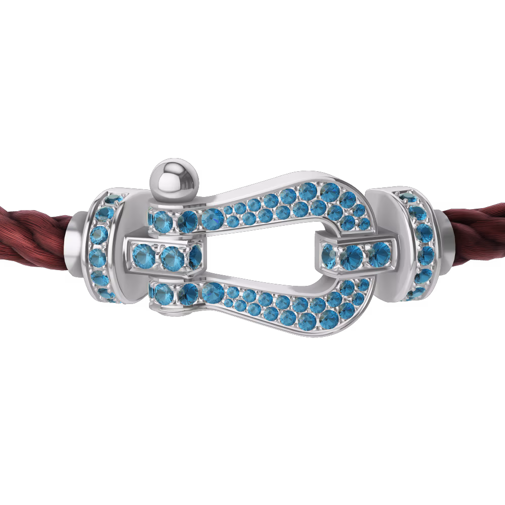 FRED FORCE 10 BRACELET LARGE MODEL Stainless steel and gold plating WHITE GOLD BLUE TOPAZ PAVED