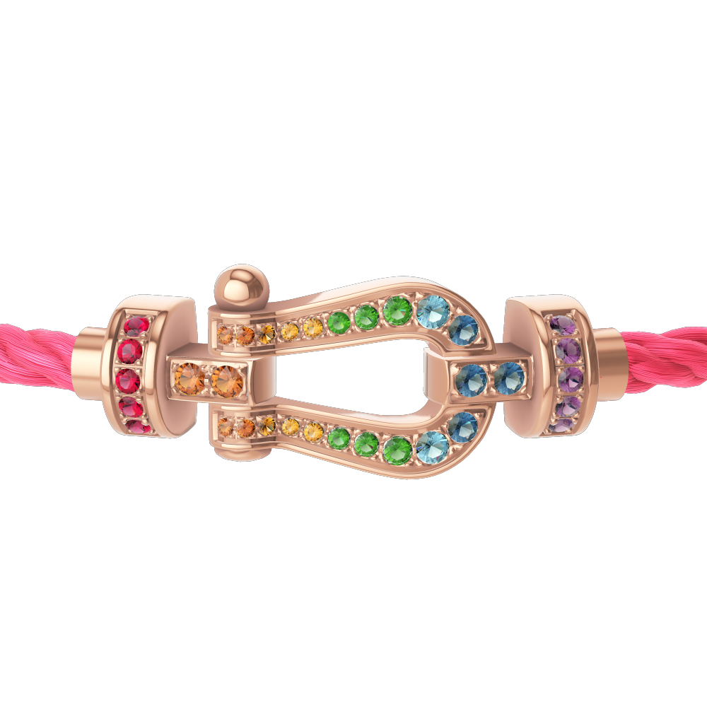 FRED FORCE 10 BRACELET Stainless steel and gold plating PINK GOLD AND COLORED STONES MEDIUM MODEL