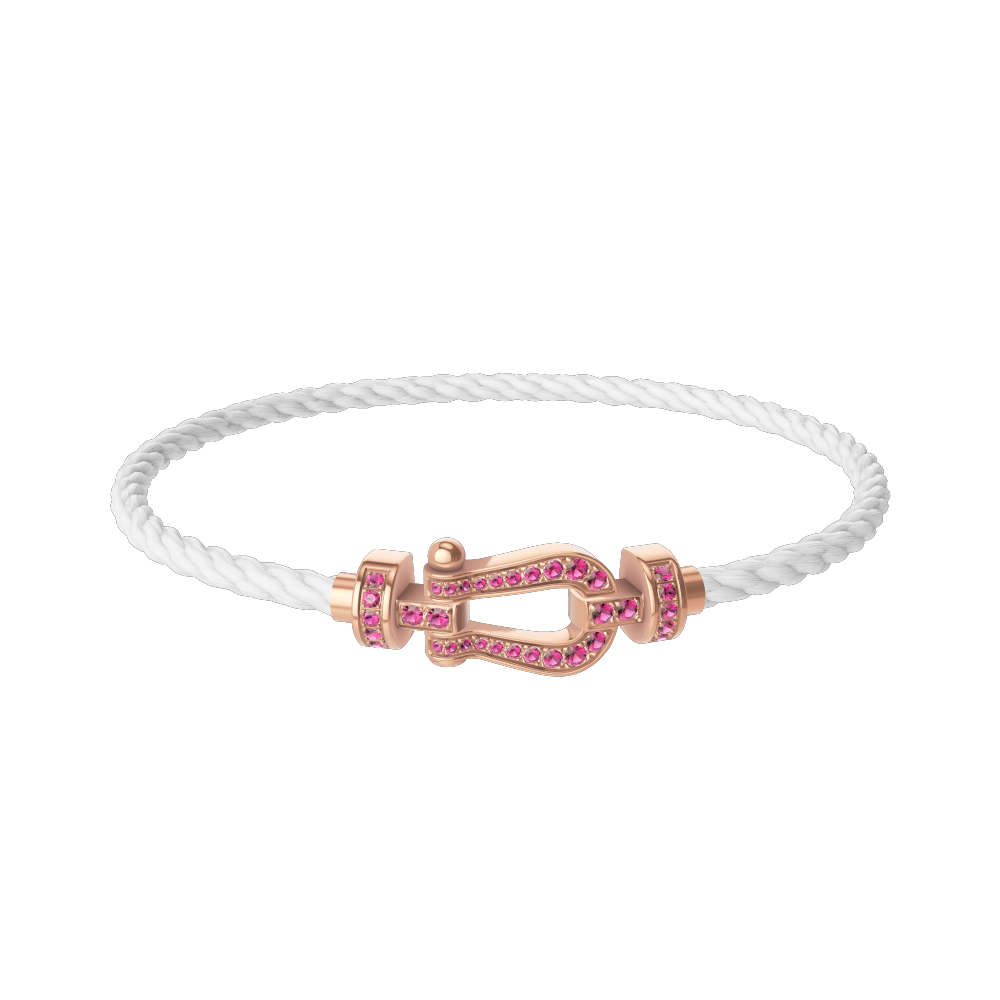 FRED FORCE 10 BRACELET Stainless steel and gold plating PINK GOLD AND PINK SAPPHIRES MEDIUM MODEL