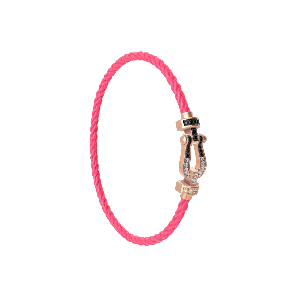 FRED FORCE 10 BRACELET Stainless steel and gold plating PINK GOLD AND BLACK AND WHITE DIAMONDS MEDIUM MODEL