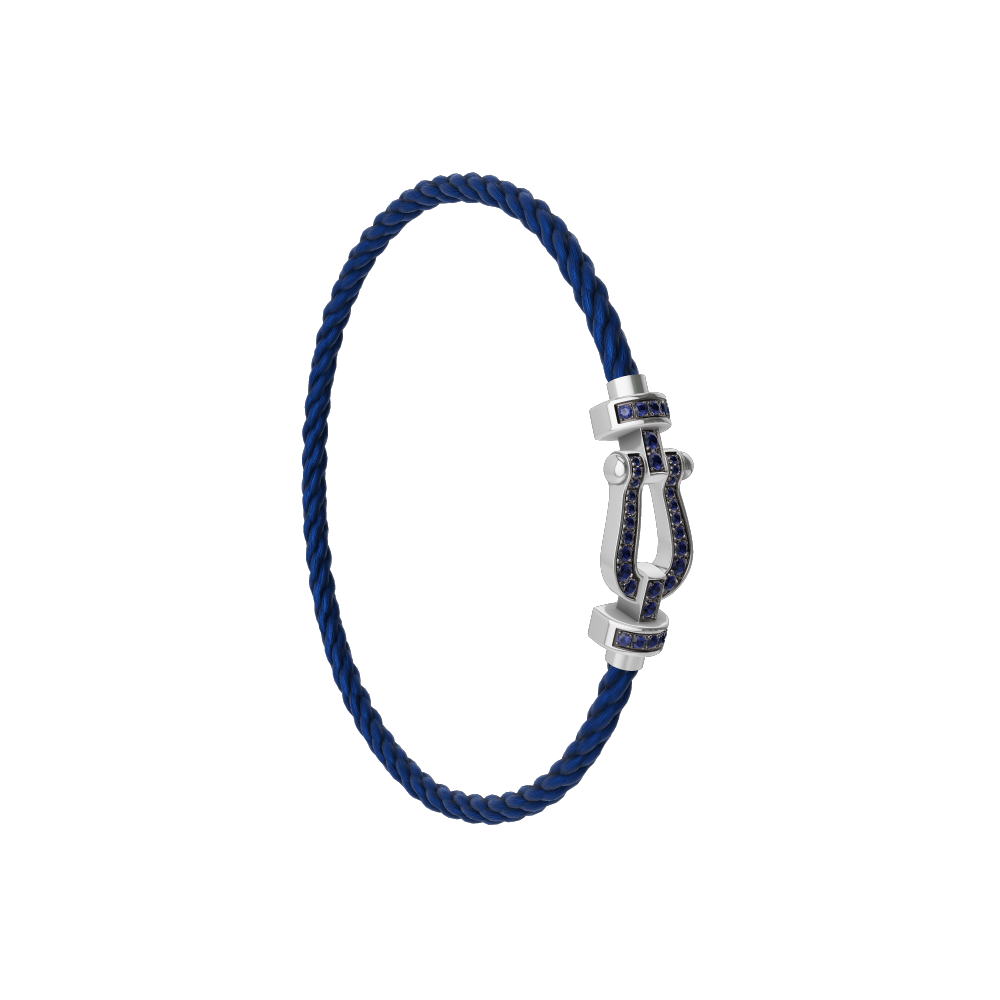 FRED FORCE 10 BRACELET Stainless steel and gold plating WHITE GOLD AND BLUE SAPPHIRES MEDIUM MODEL
