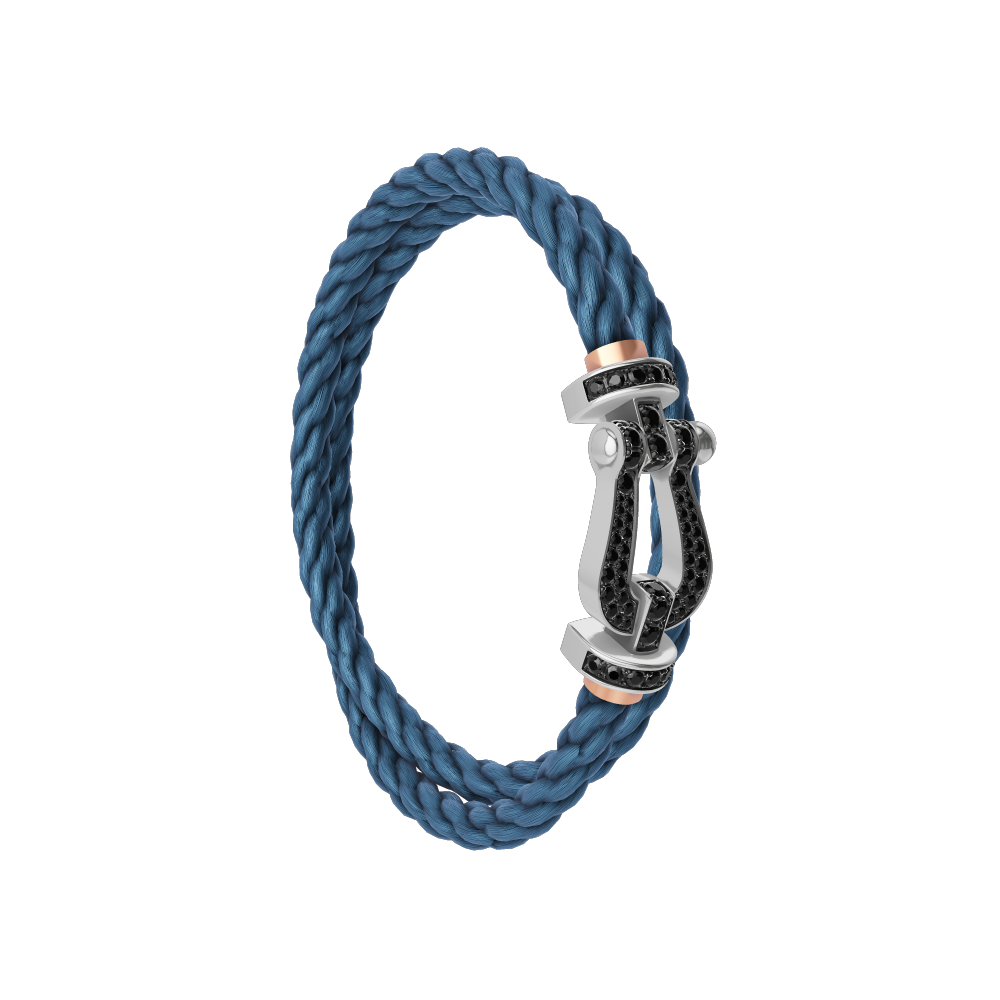 FRED FORCE 10 BRACELET Stainless steel and gold plating WHITE GOLD AND BLACK DIAMONDS LARGE MODEL