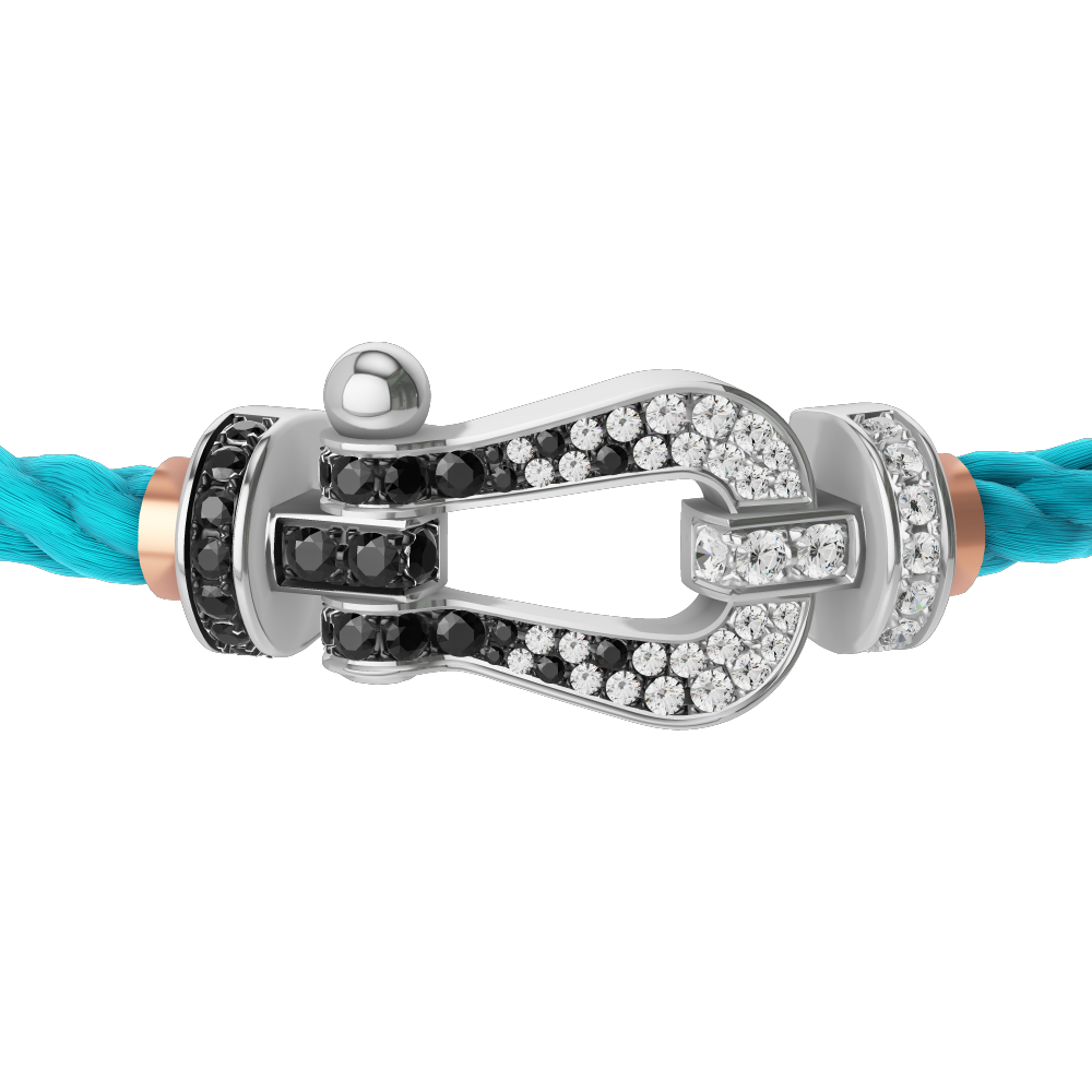 FRED FORCE 10 BRACELET Stainless steel and gold plating WHITE GOLD AND BLACK AND WHITE DIAMONDS LARGE MODEL