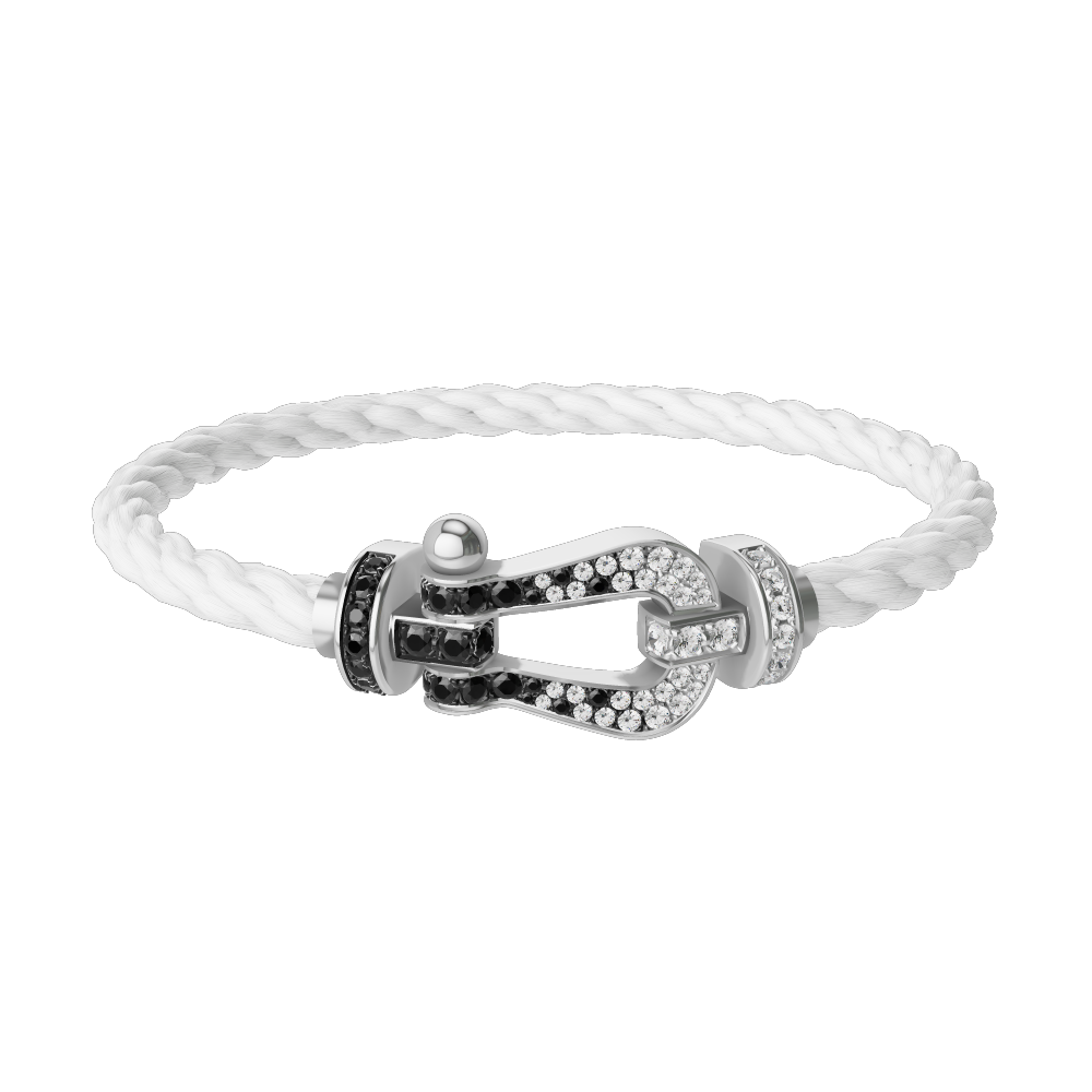 FRED FORCE 10 BRACELET Stainless steel and gold plating WHITE GOLD AND BLACK AND WHITE DIAMONDS LARGE MODEL