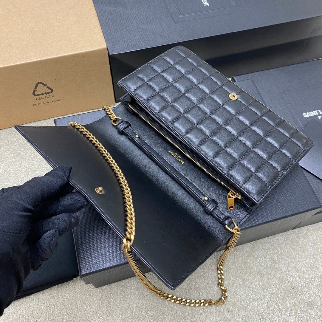 YSL Cassandre Matelassé Carré Chain Wallet IN Lambskin