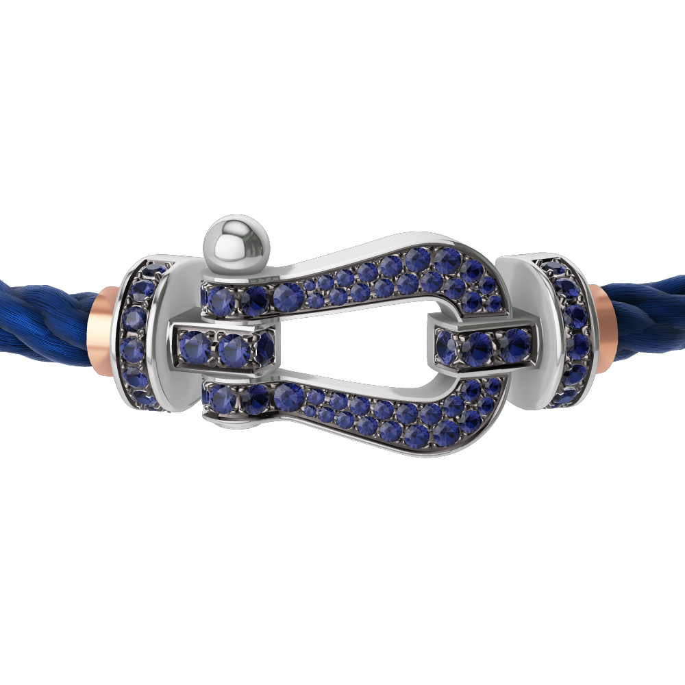 FRED FORCE 10 BRACELET Stainless steel and gold plating WHITE GOLD AND BLUE SAPPHIRES LARGE MODEL