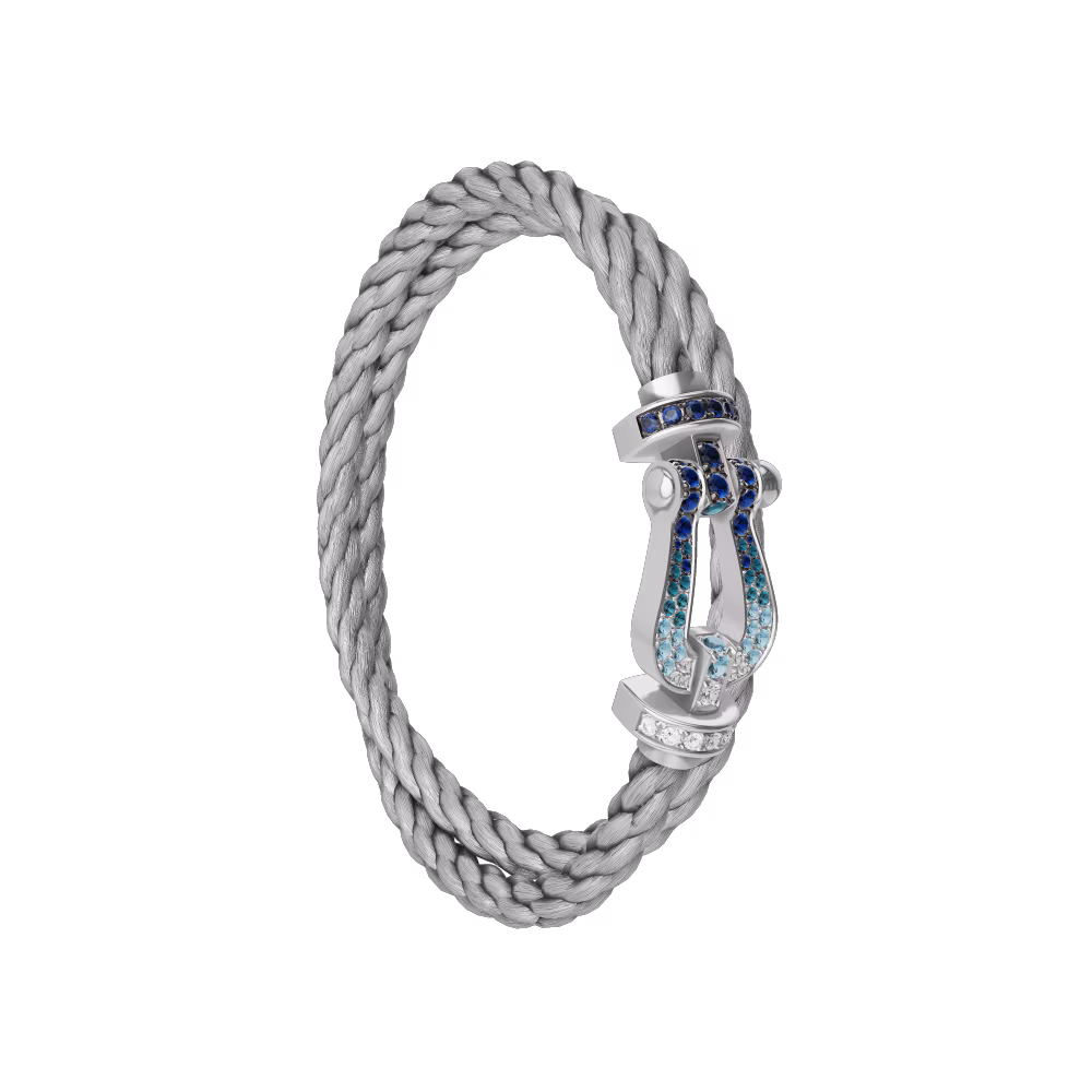 FRED FORCE 10 BRACELET LARGE MODEL Stainless steel and gold plating WHITE GOLD DIAMOND PAVED AND COLORED STONES