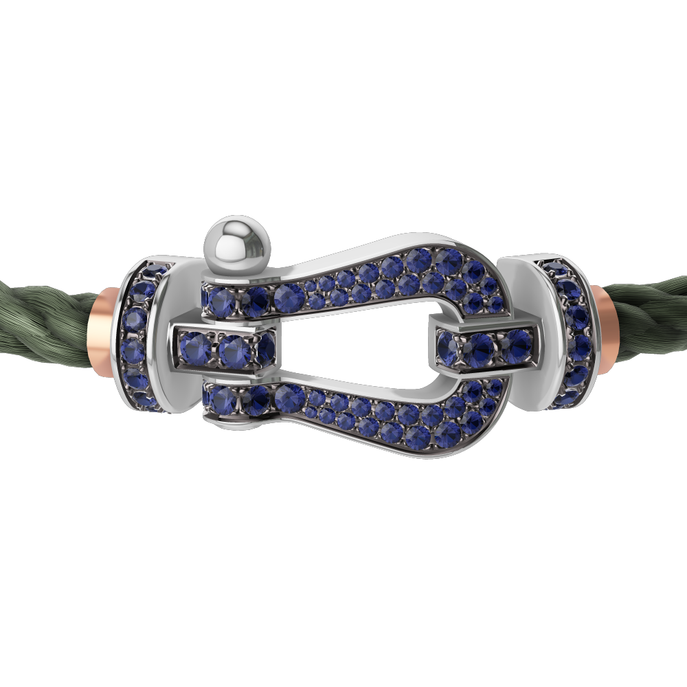 FRED FORCE 10 BRACELET Stainless steel and gold plating WHITE GOLD AND BLUE SAPPHIRES LARGE MODEL
