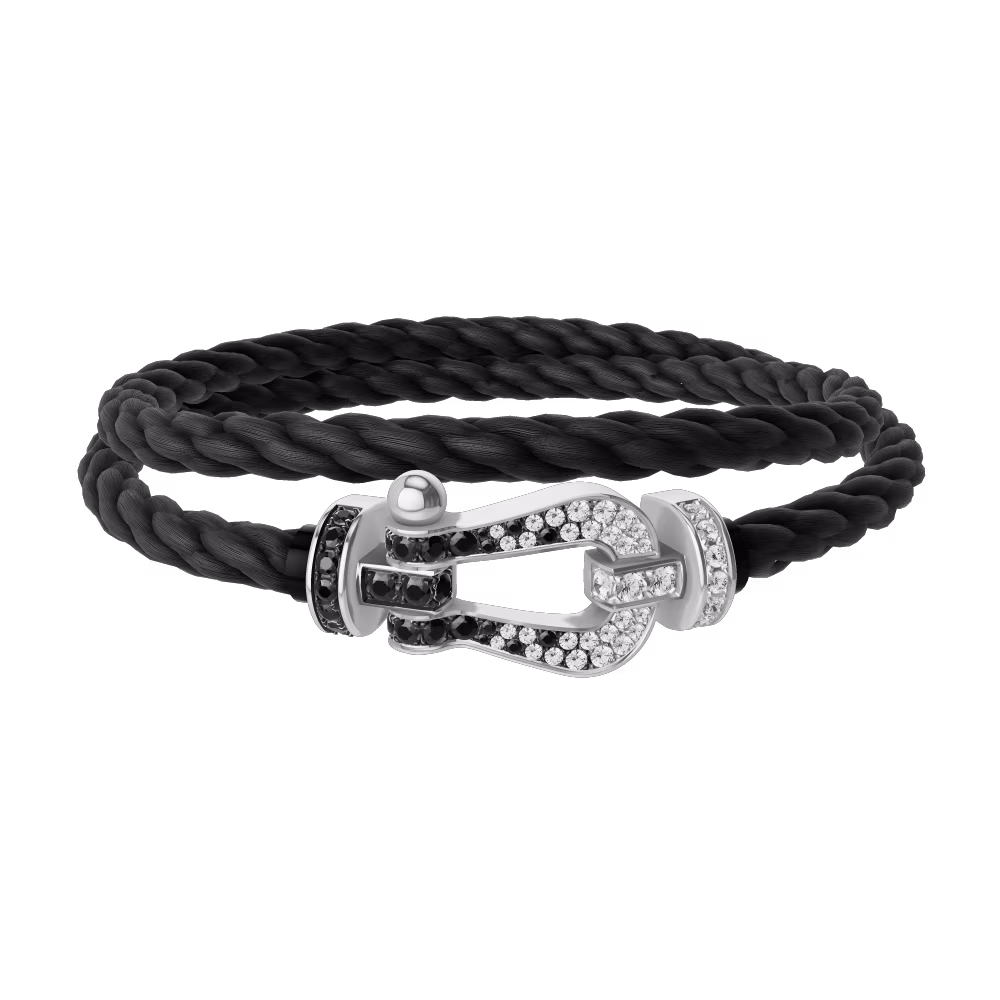FRED FORCE 10 BRACELET Stainless steel and gold plating WHITE GOLD AND BLACK AND WHITE DIAMONDS LARGE MODEL
