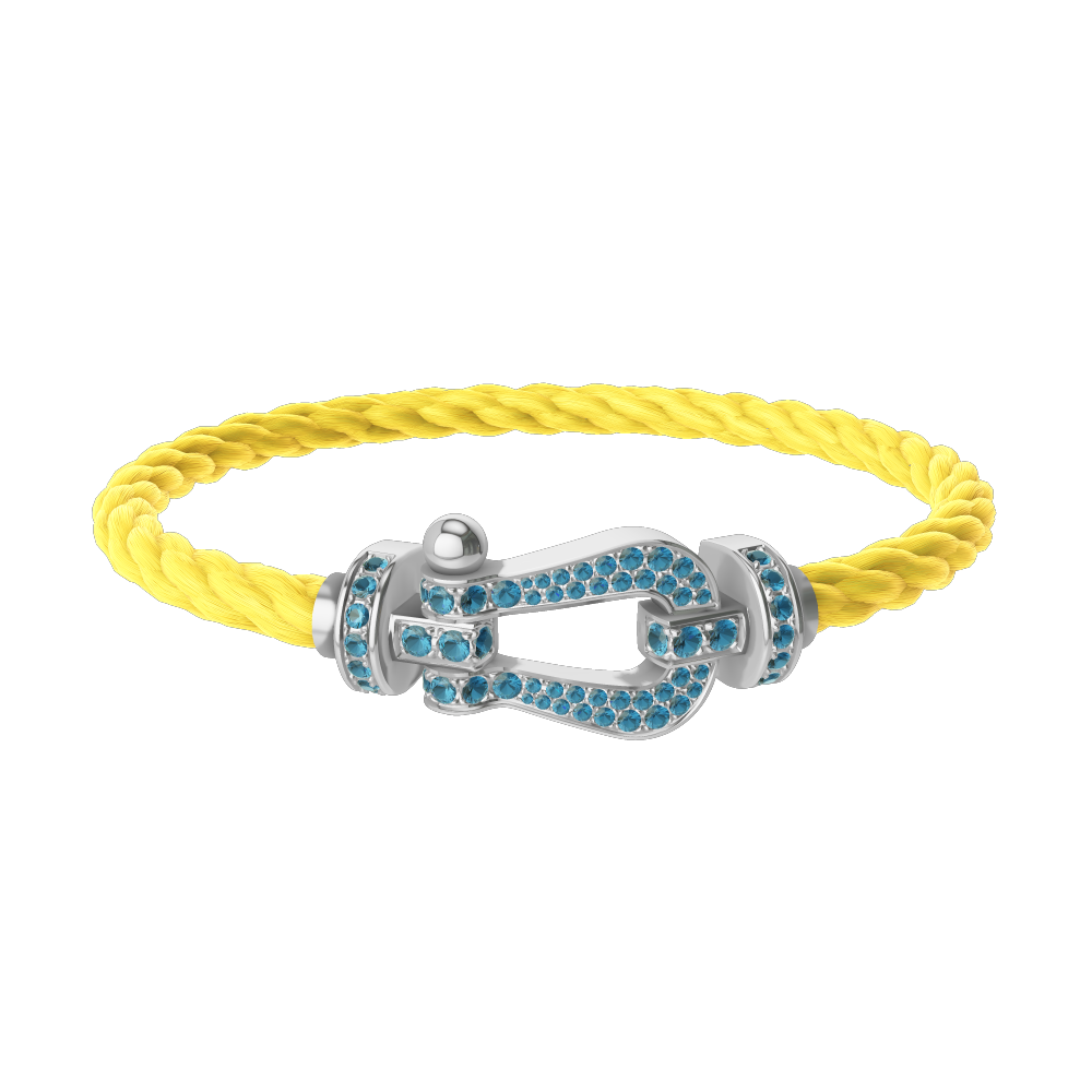FRED FORCE 10 BRACELET LARGE MODEL Stainless steel and gold plating WHITE GOLD BLUE TOPAZ PAVED
