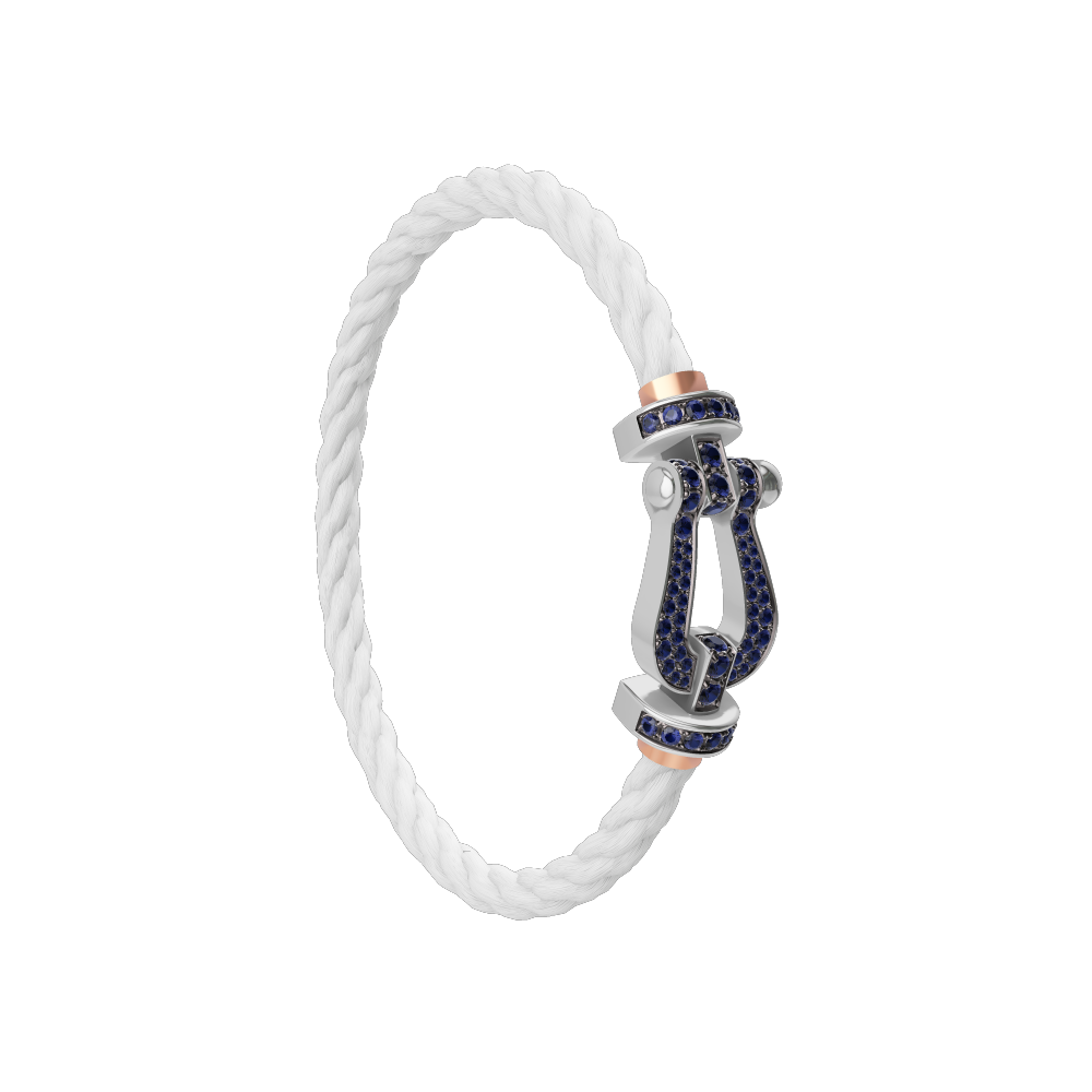FRED FORCE 10 BRACELET Stainless steel and gold plating WHITE GOLD AND BLUE SAPPHIRES LARGE MODEL
