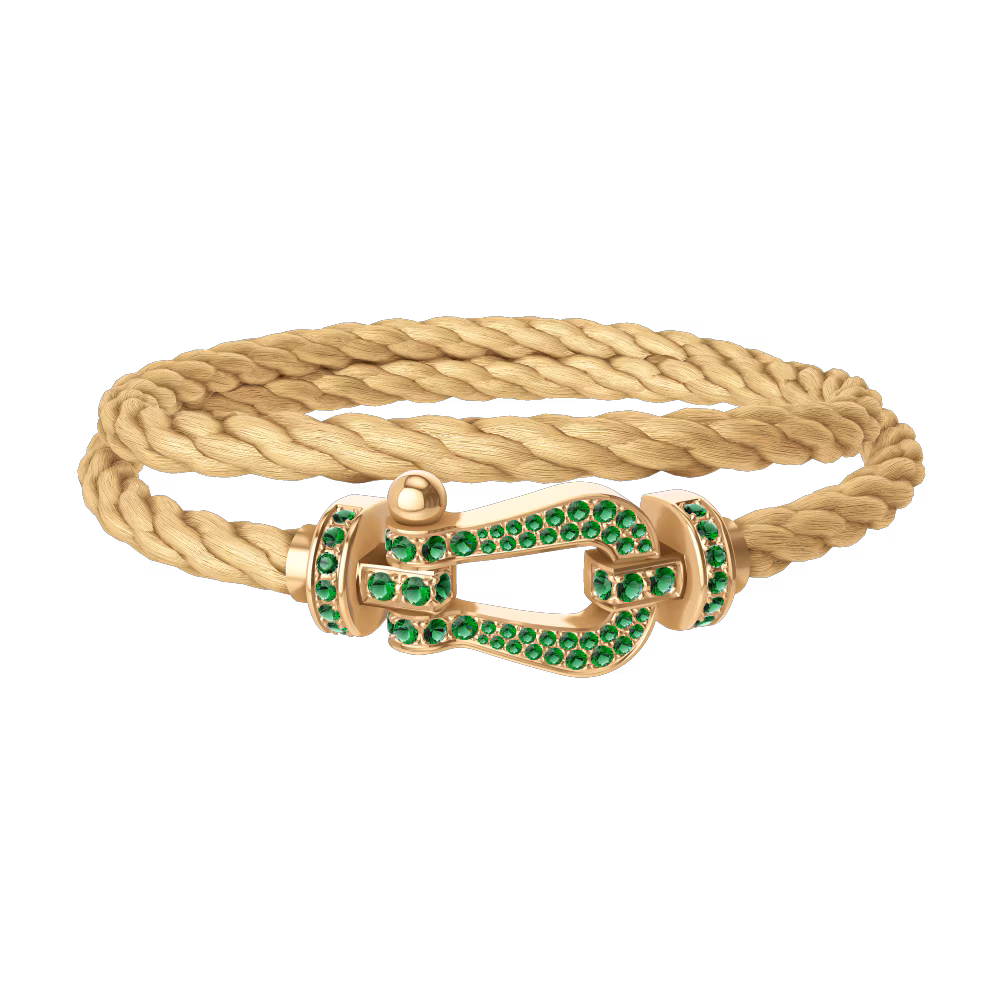FRED FORCE 10 BRACELET Stainless steel and gold plating YELLOW GOLD AND EMERALDS LARGE MODEL