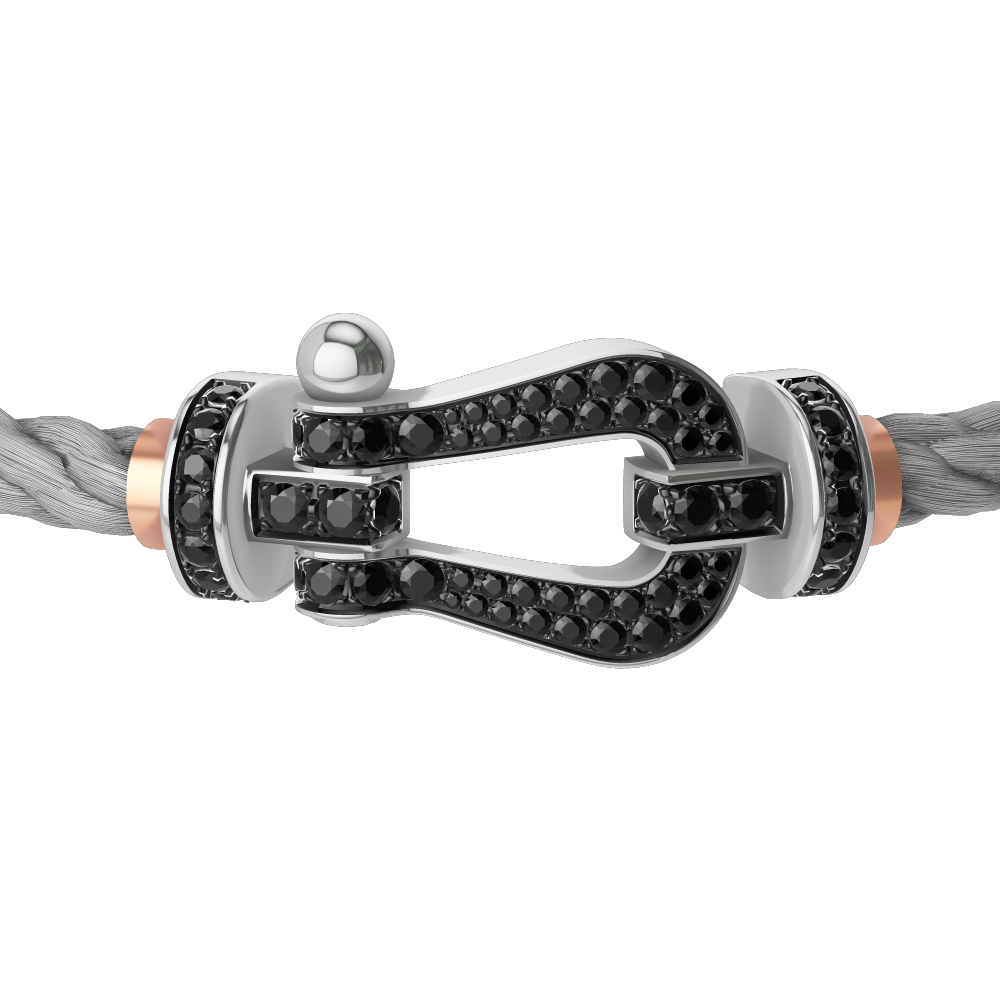 FRED FORCE 10 BRACELET Stainless steel and gold plating WHITE GOLD AND BLACK DIAMONDS LARGE MODEL