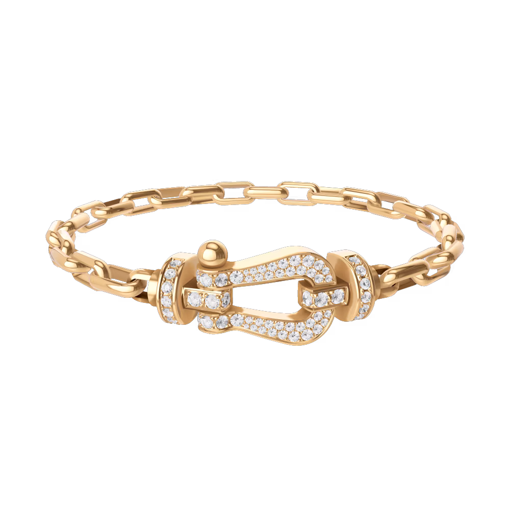 FRED FORCE 10 BRACELET Stainless steel and gold plating YELLOW GOLD AND DIAMONDS LARGE MODEL