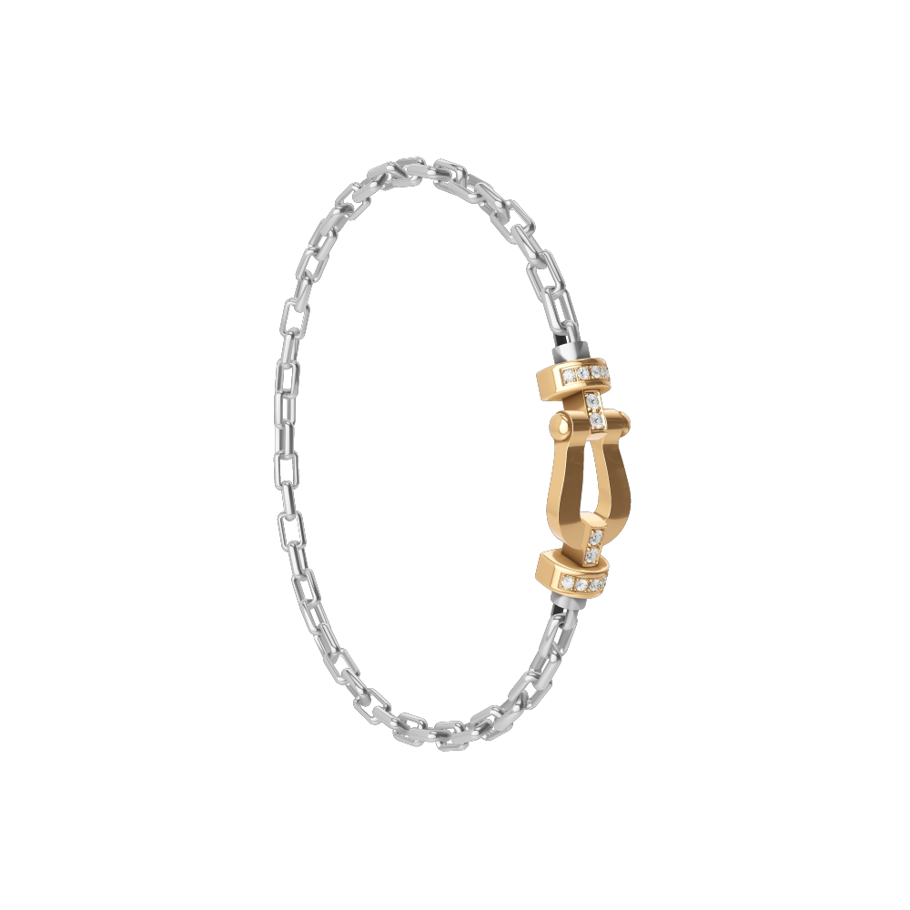 FRED FORCE 10 BRACELET Stainless steel and gold plating YELLOW GOLD AND DIAMONDS MEDIUM MODEL