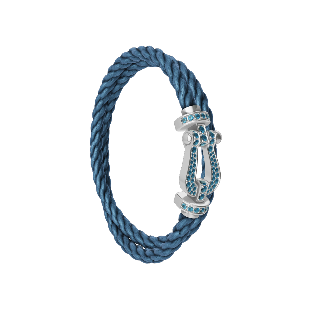 FRED FORCE 10 BRACELET LARGE MODEL Stainless steel and gold plating WHITE GOLD BLUE TOPAZ PAVED