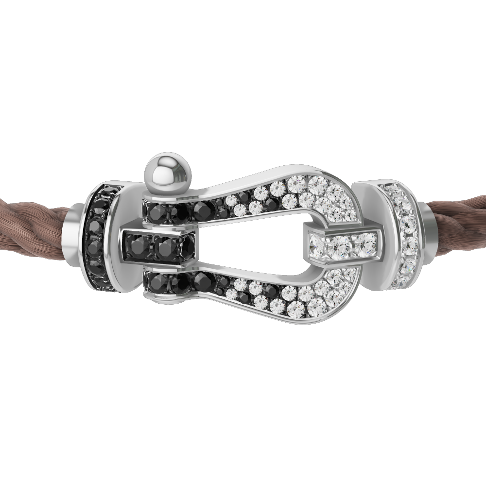 FRED FORCE 10 BRACELET Stainless steel and gold plating WHITE GOLD AND BLACK AND WHITE DIAMONDS LARGE MODEL