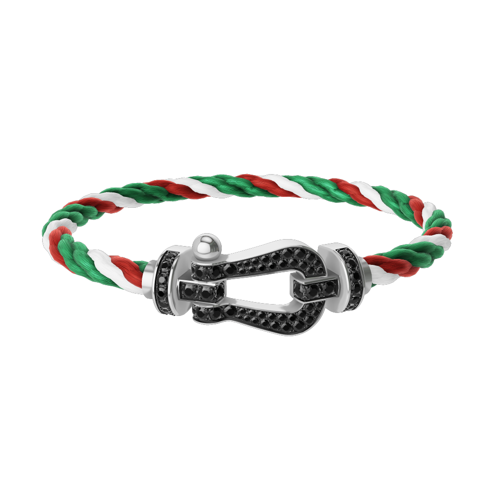 FRED FORCE 10 BRACELET Stainless steel and gold plating WHITE GOLD AND BLACK DIAMONDS LARGE MODEL