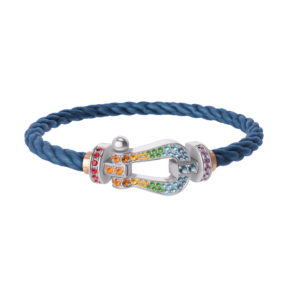 FRED FORCE 10 BRACELET Stainless steel and gold plating WHITE GOLD AND COLORED STONES LARGE MODEL