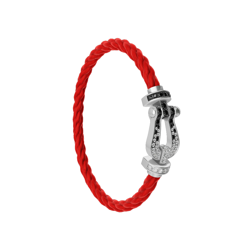 FRED FORCE 10 BRACELET Stainless steel and gold plating WHITE GOLD AND BLACK AND WHITE DIAMONDS LARGE MODEL