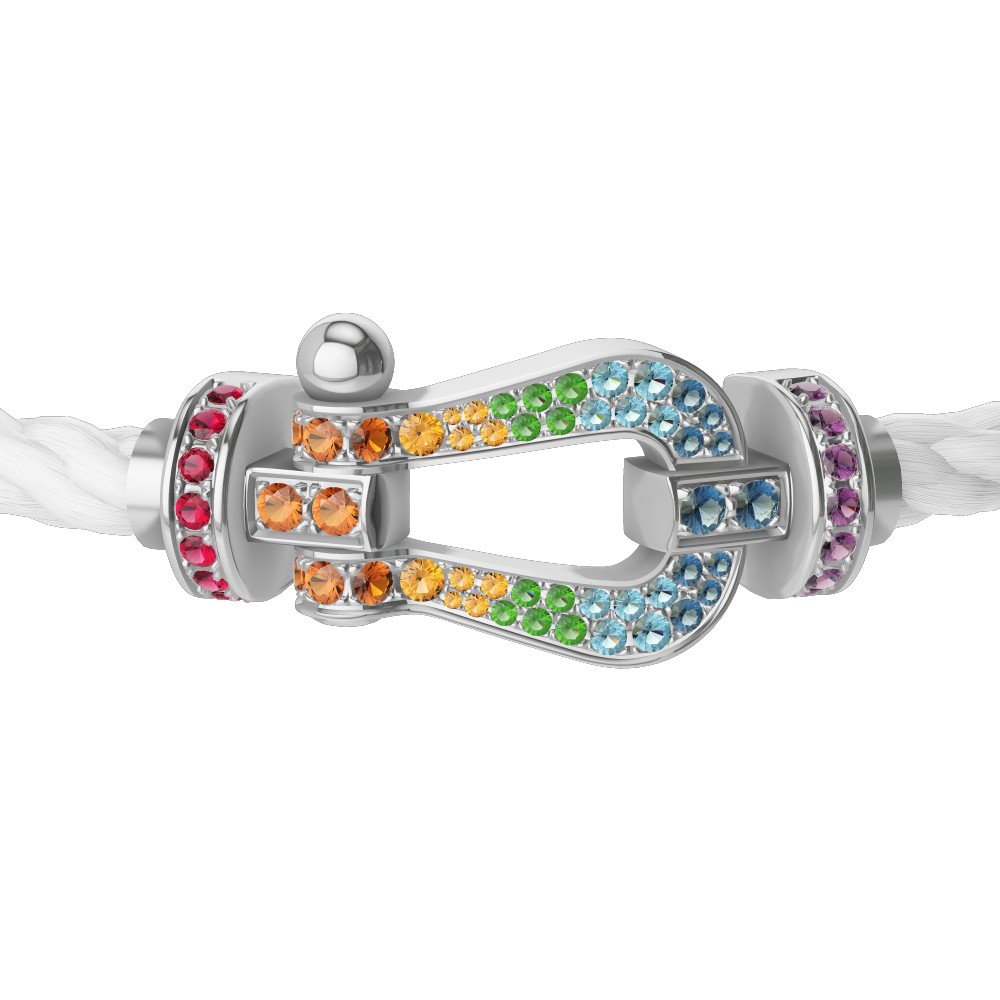 FRED FORCE 10 BRACELET Stainless steel and gold plating WHITE GOLD AND COLORED STONES LARGE MODEL