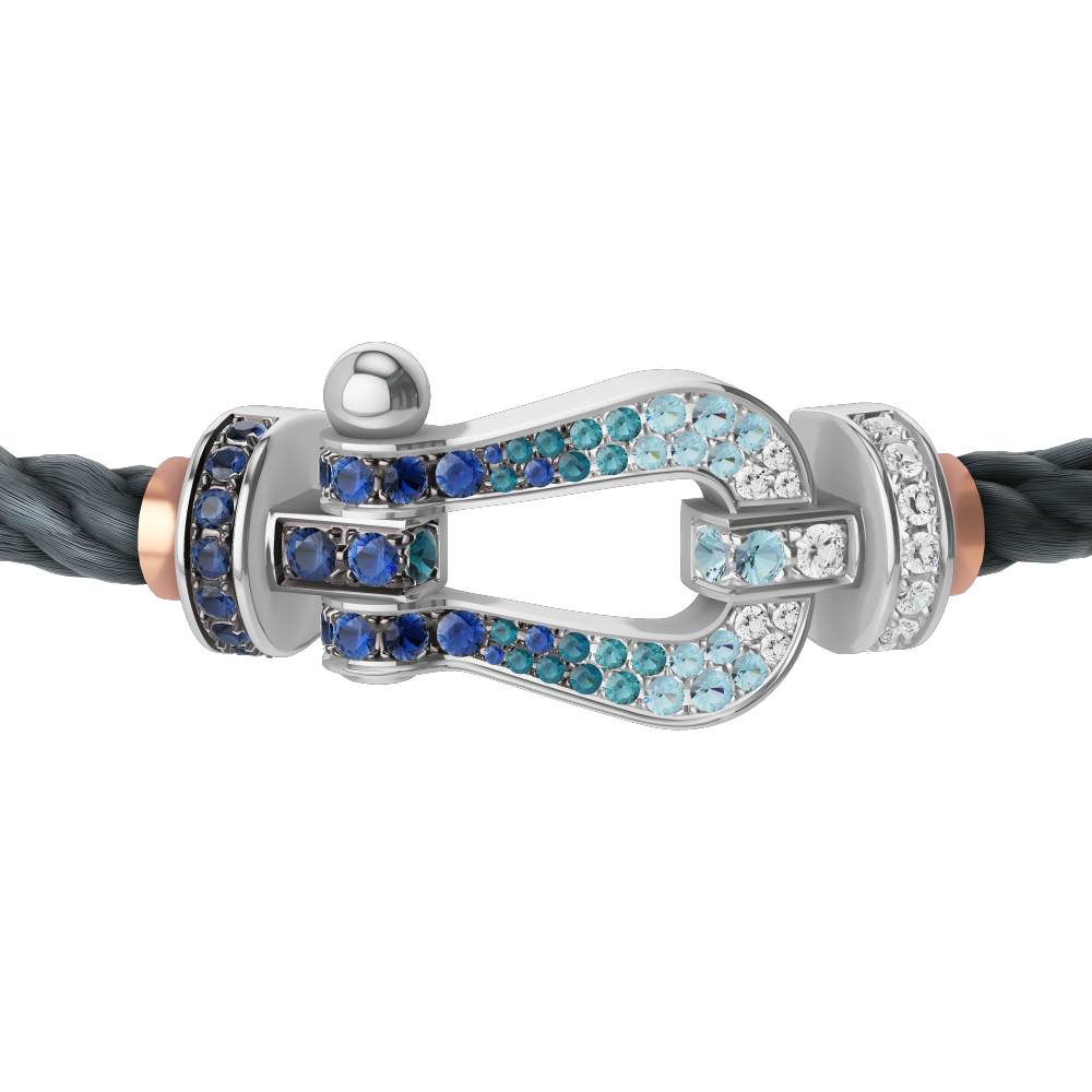 FRED FORCE 10 BRACELET LARGE MODEL Stainless steel and gold plating WHITE GOLD DIAMOND PAVED AND COLORED STONES