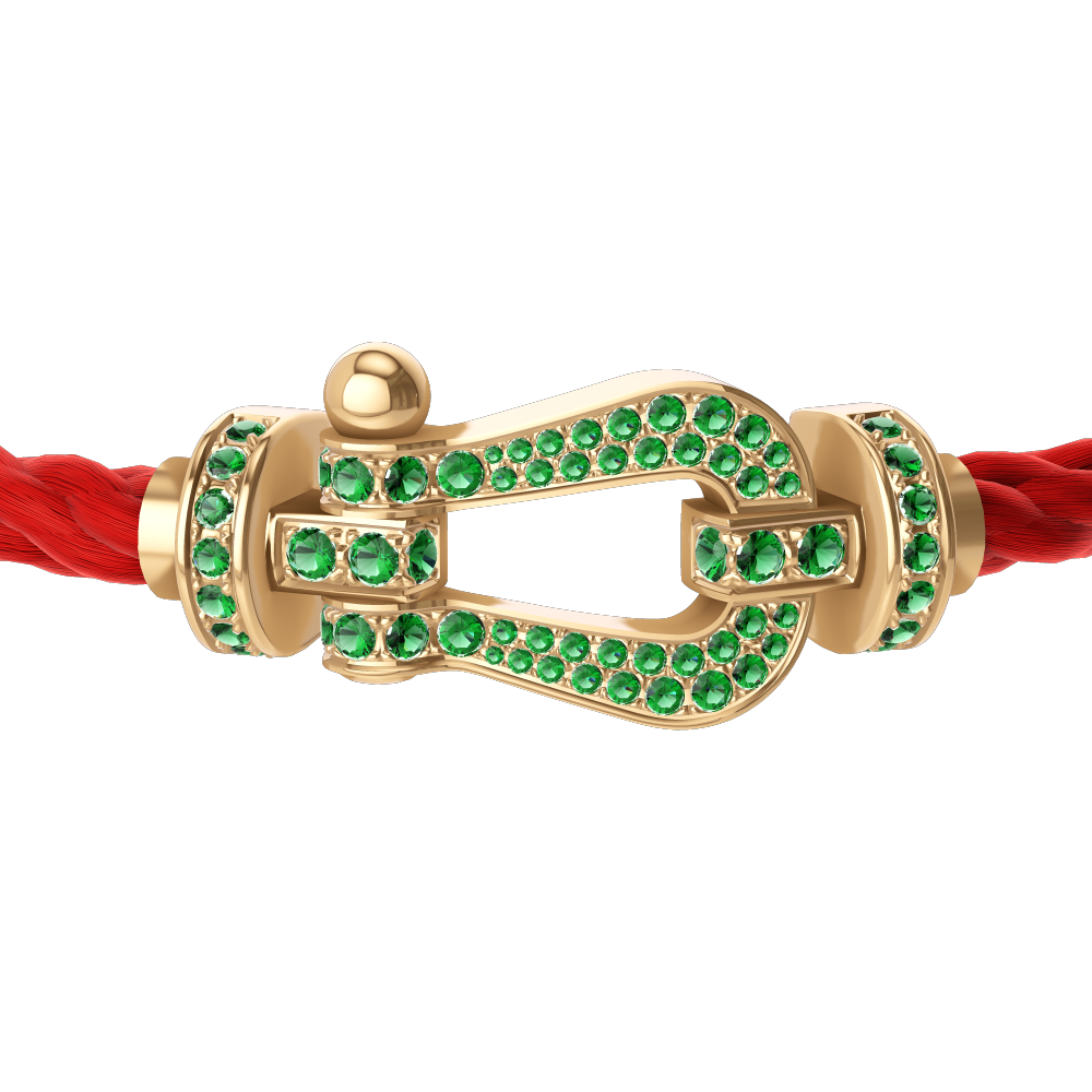 FRED FORCE 10 BRACELET Stainless steel and gold plating YELLOW GOLD AND EMERALDS LARGE MODEL