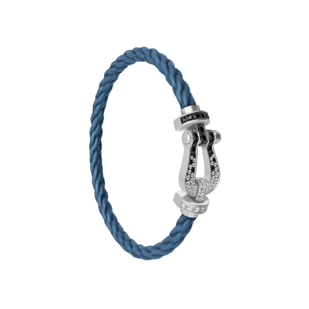 FRED FORCE 10 BRACELET Stainless steel and gold plating WHITE GOLD AND BLACK AND WHITE DIAMONDS LARGE MODEL