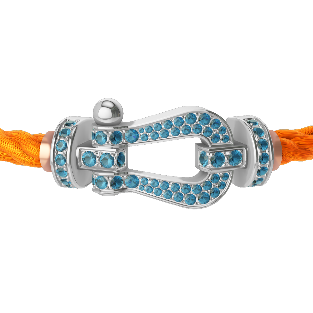 FRED FORCE 10 BRACELET LARGE MODEL Stainless steel and gold plating WHITE GOLD BLUE TOPAZ PAVED
