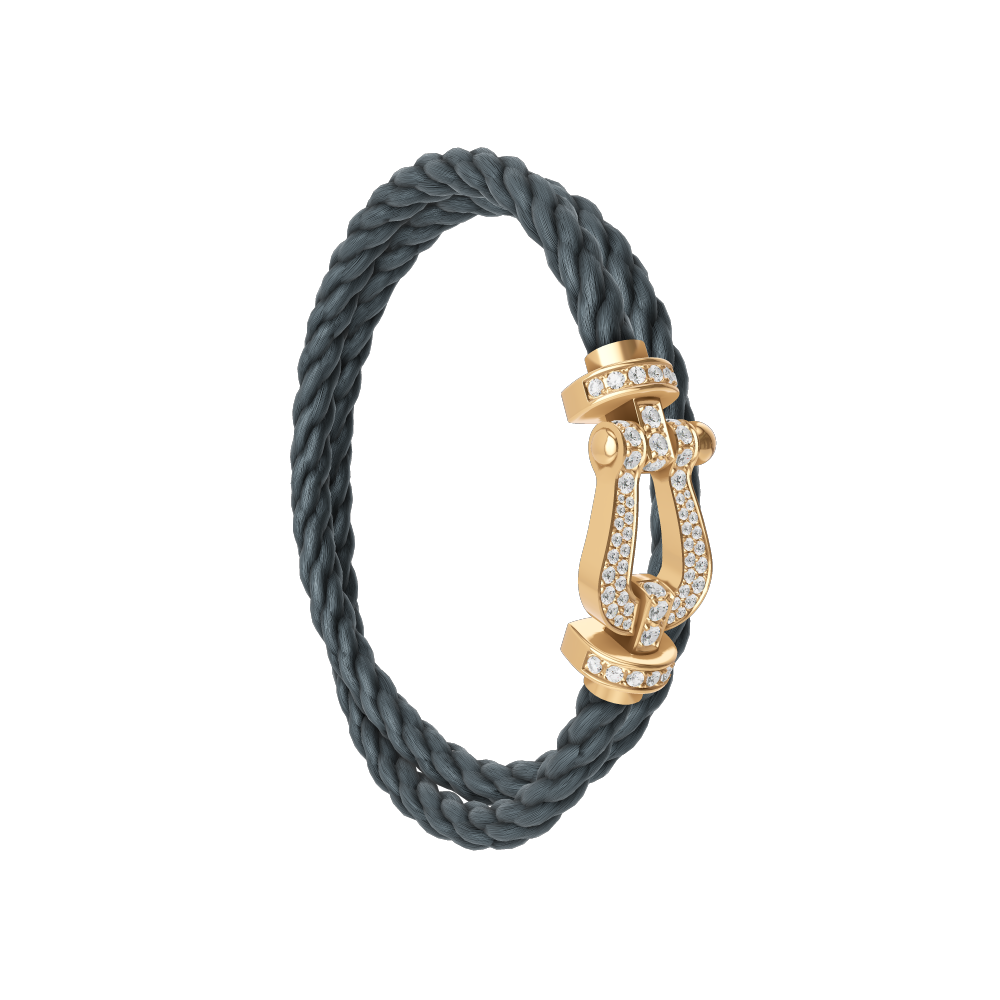 FRED [Copy]FORCE 10 BRACELET Stainless steel and gold plating YELLOW GOLD AND EMERALDS LARGE MODEL