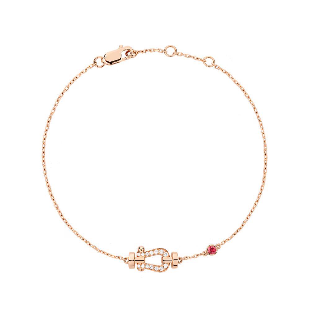 FRED Force 10 bracelet Stainless steel and gold plating pink gold, diamonds, and ruby small model