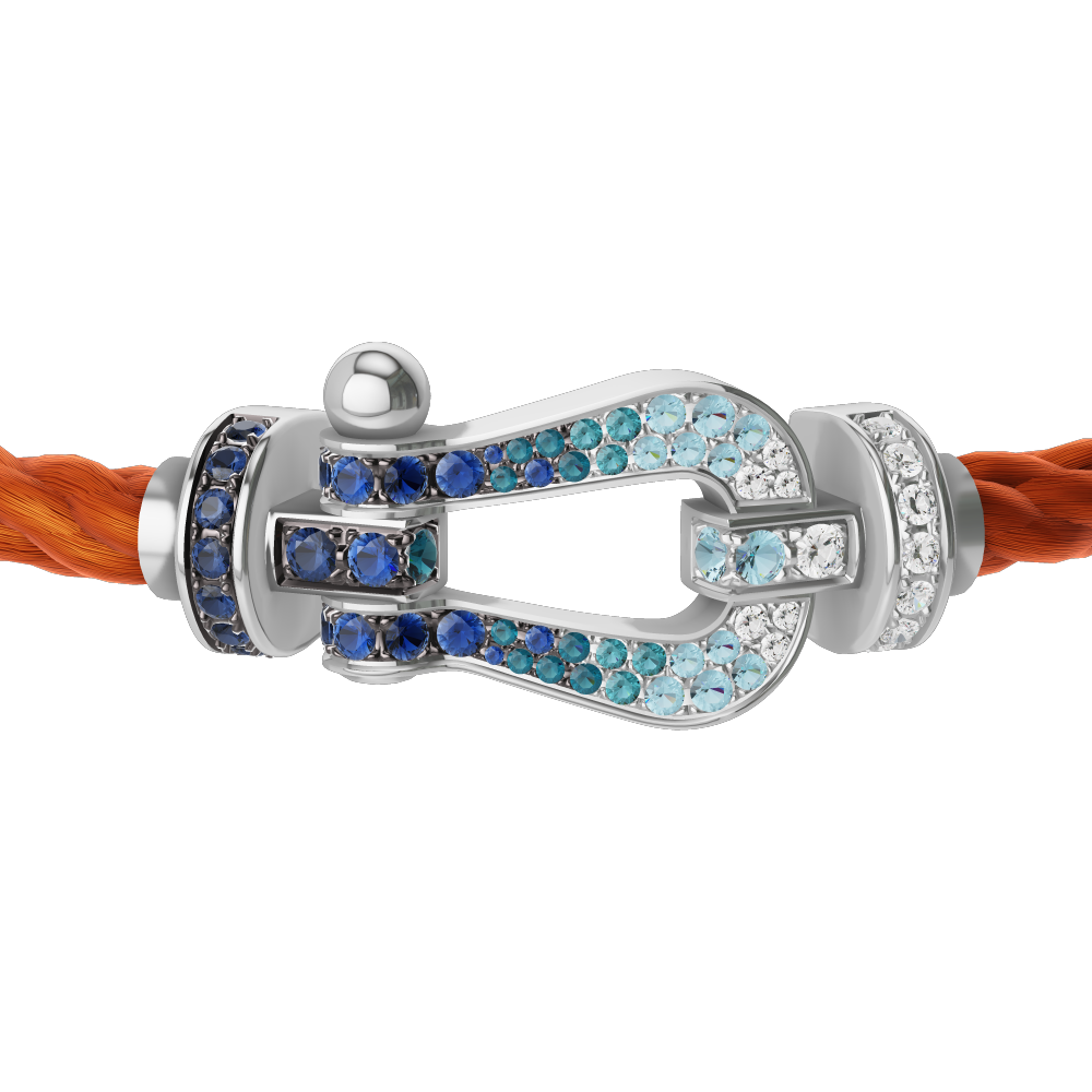 FRED FORCE 10 BRACELET LARGE MODEL Stainless steel and gold plating WHITE GOLD DIAMOND PAVED AND COLORED STONES