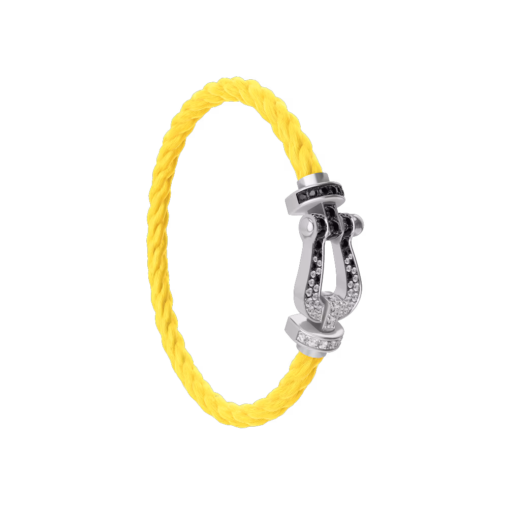 FRED FORCE 10 BRACELET Stainless steel and gold plating WHITE GOLD AND BLACK AND WHITE DIAMONDS LARGE MODEL