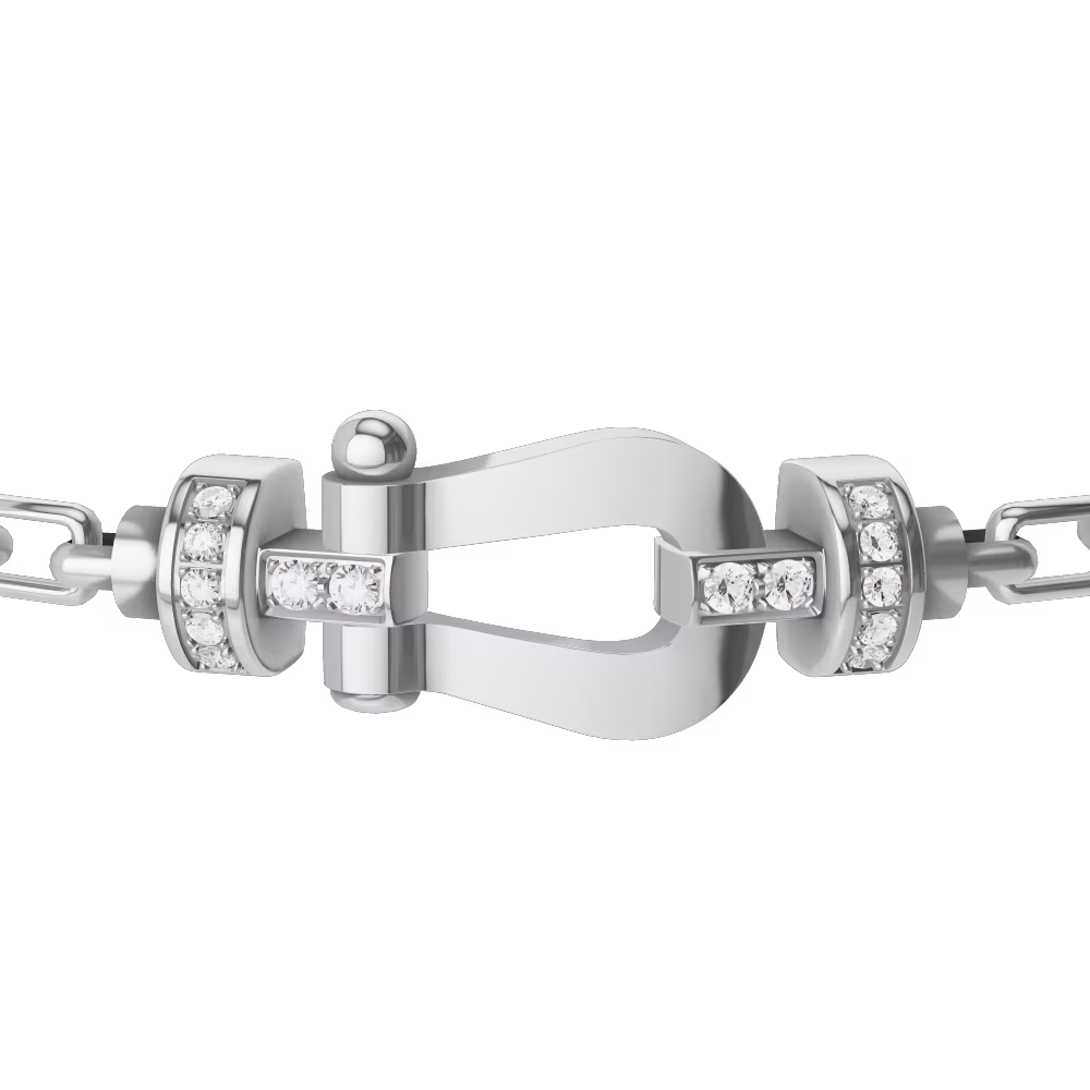 FRED FORCE 10 BRACELET Stainless steel and gold plating WHITE GOLD AND DIAMONDS MEDIUM MODEL